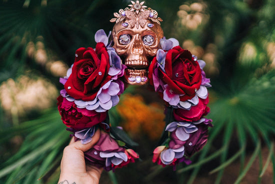 Red flower crown, Sugar skull, La Catrina flower crown, Halloween headband, Halloween costume, Day of the Dead headpiece, Flower crown