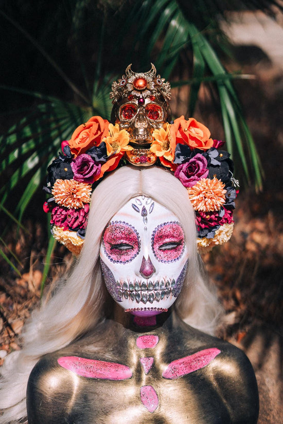 Colorful flower crown, Sugar skull, La Catrina flower crown, Halloween headband, Halloween costume, Day of the Dead headpiece, Flower crown