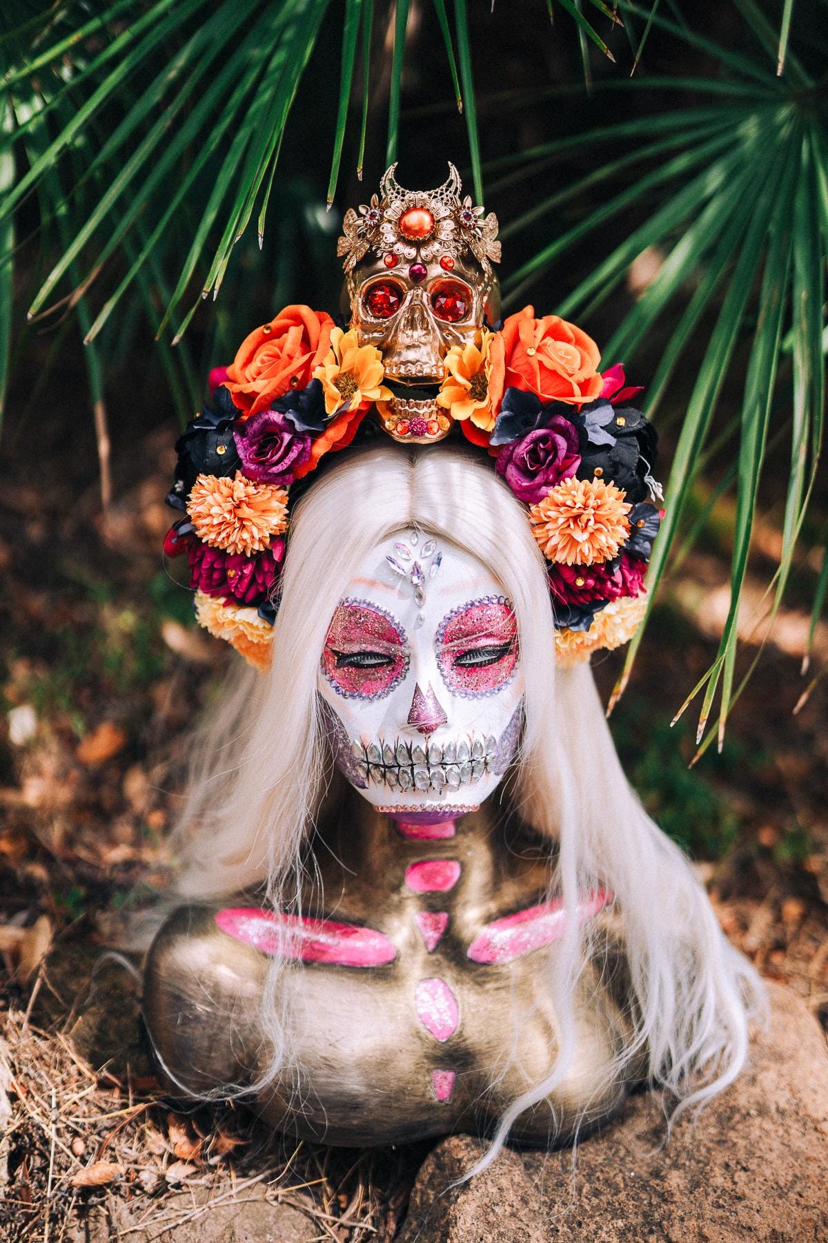 Colorful flower crown, Sugar skull, La Catrina flower crown, Halloween headband, Halloween costume, Day of the Dead headpiece, Flower crown