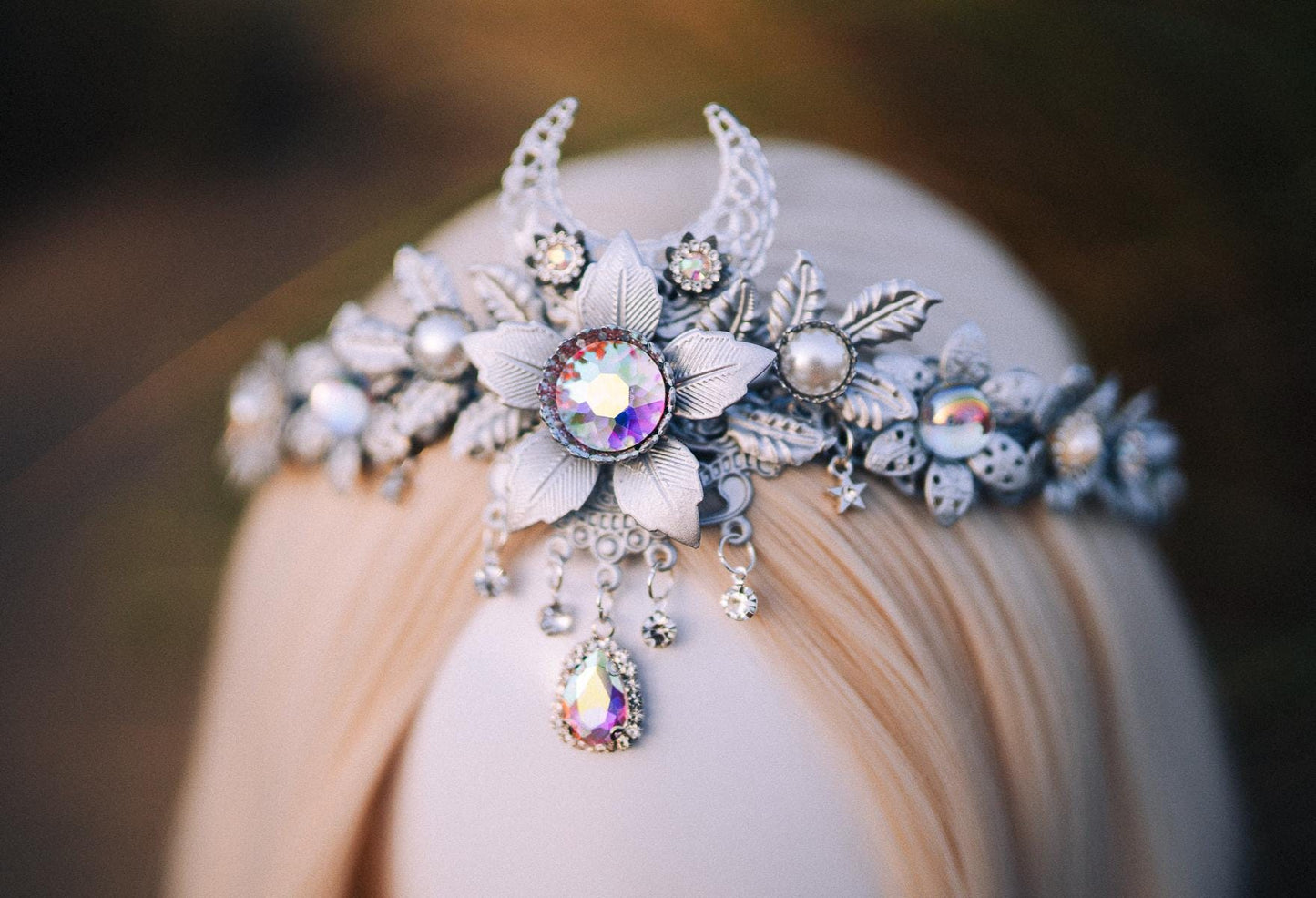 Bridal crown, Celestial crown, Silver crown, Fairy Crown, Wedding crown, Bridal headpiece, Bridal crown, Silver tiara, Goddess crown, Boho