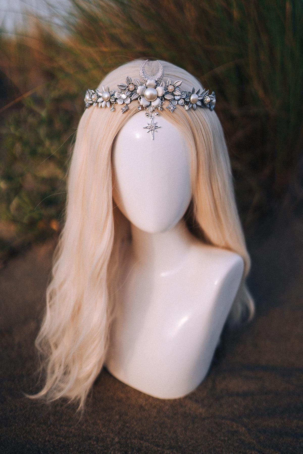 Bridal crown, Celestial crown, Silver crown, Fairy Crown, Wedding crown, Bridal headpiece, Bridal crown, Silver tiara, Goddess crown, Boho