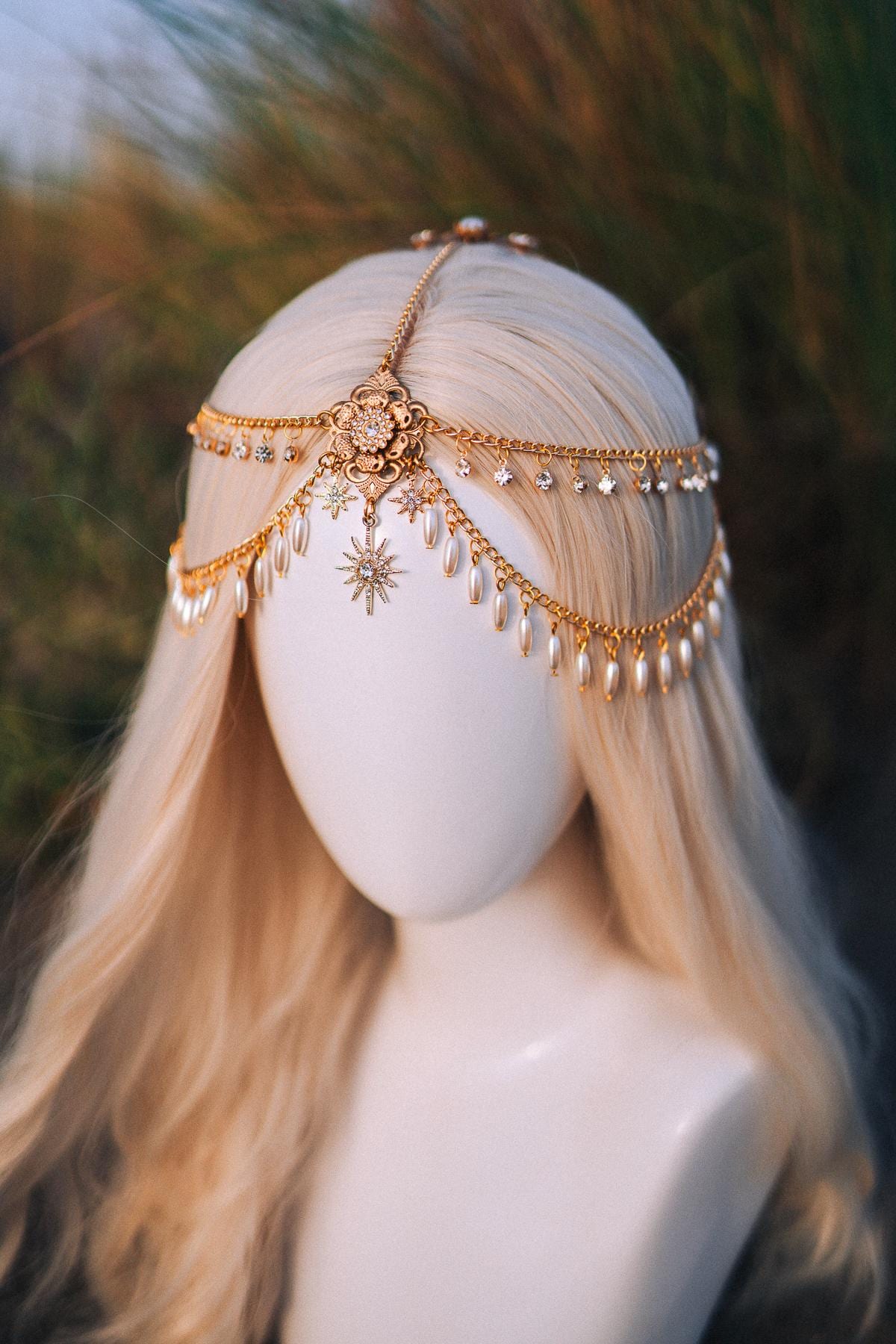 Celestial jewelry, Chain Headband, Festival Headpiece, Pearl Crown, Wedding crown, Bridal headpiece, Bridal crown, Hair accessories, Boho