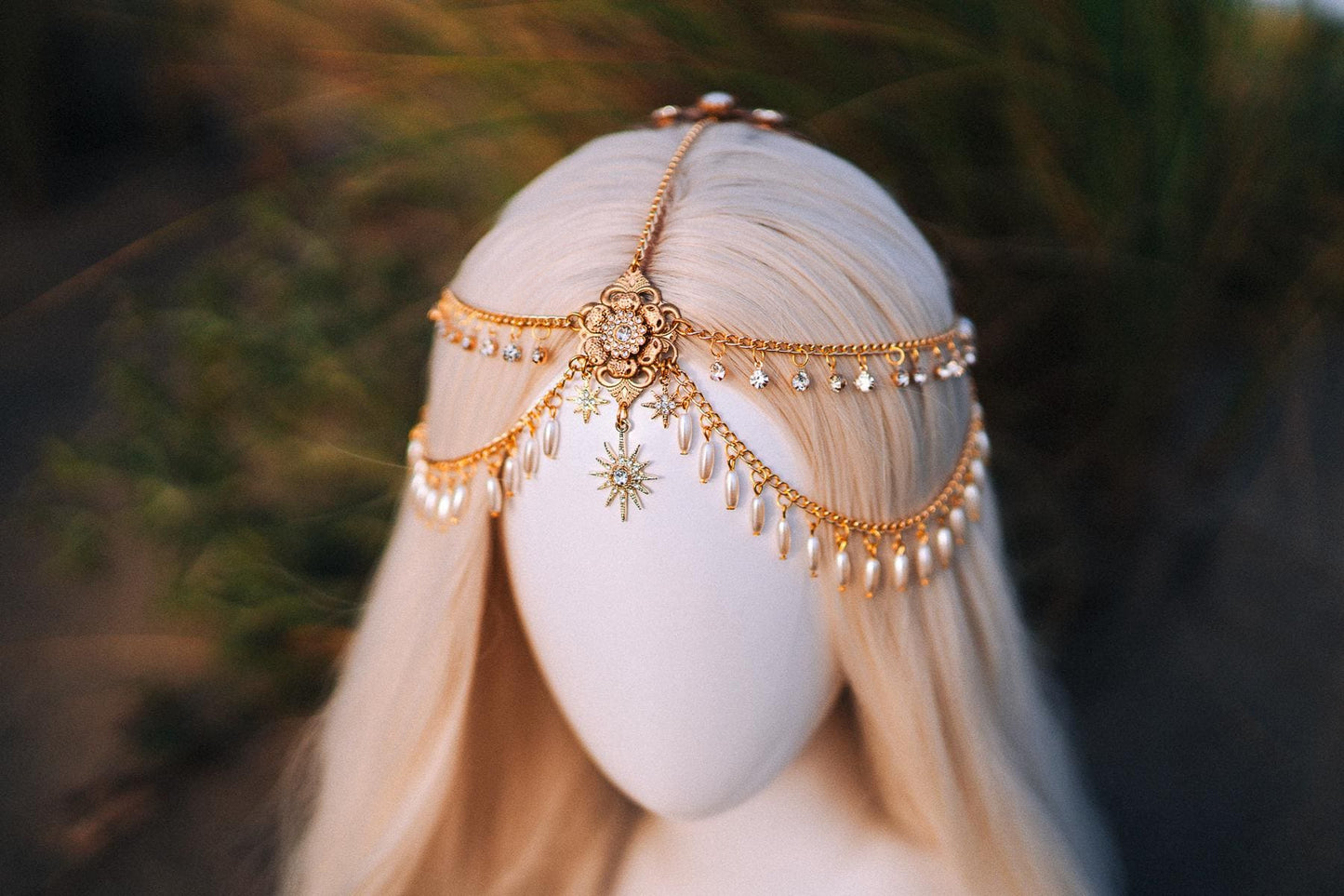 Celestial jewelry, Chain Headband, Festival Headpiece, Pearl Crown, Wedding crown, Bridal headpiece, Bridal crown, Hair accessories, Boho