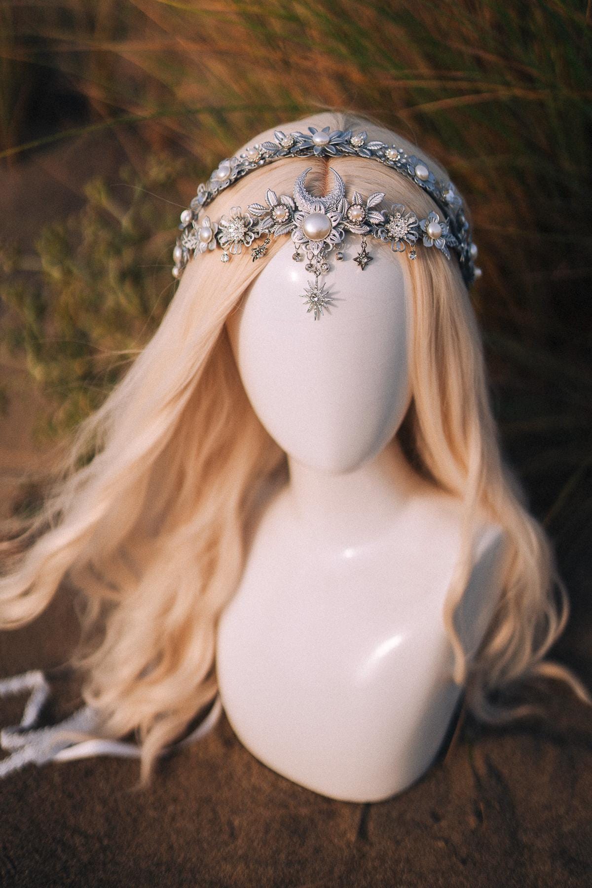 Bridal crown, Celestial crown, Silver crown, Fairy Crown, Wedding crown, Bridal headpiece, Bridal crown, Silver tiara, Goddess crown, Boho