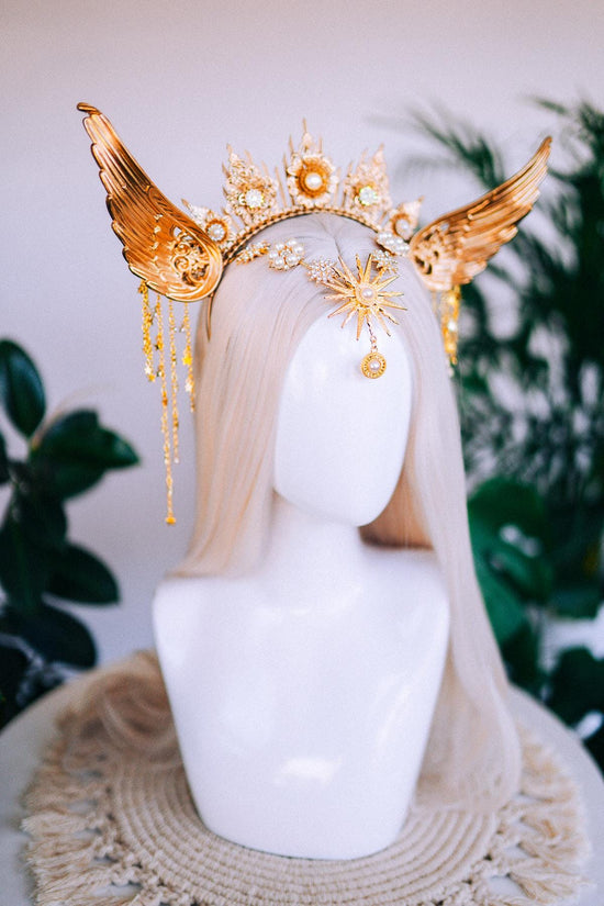 Angel halo crown, Gold halo crown, Halloween headband, Angel wings, Gold wings, Angel Halloween costume, Angel costume, Goddess crown