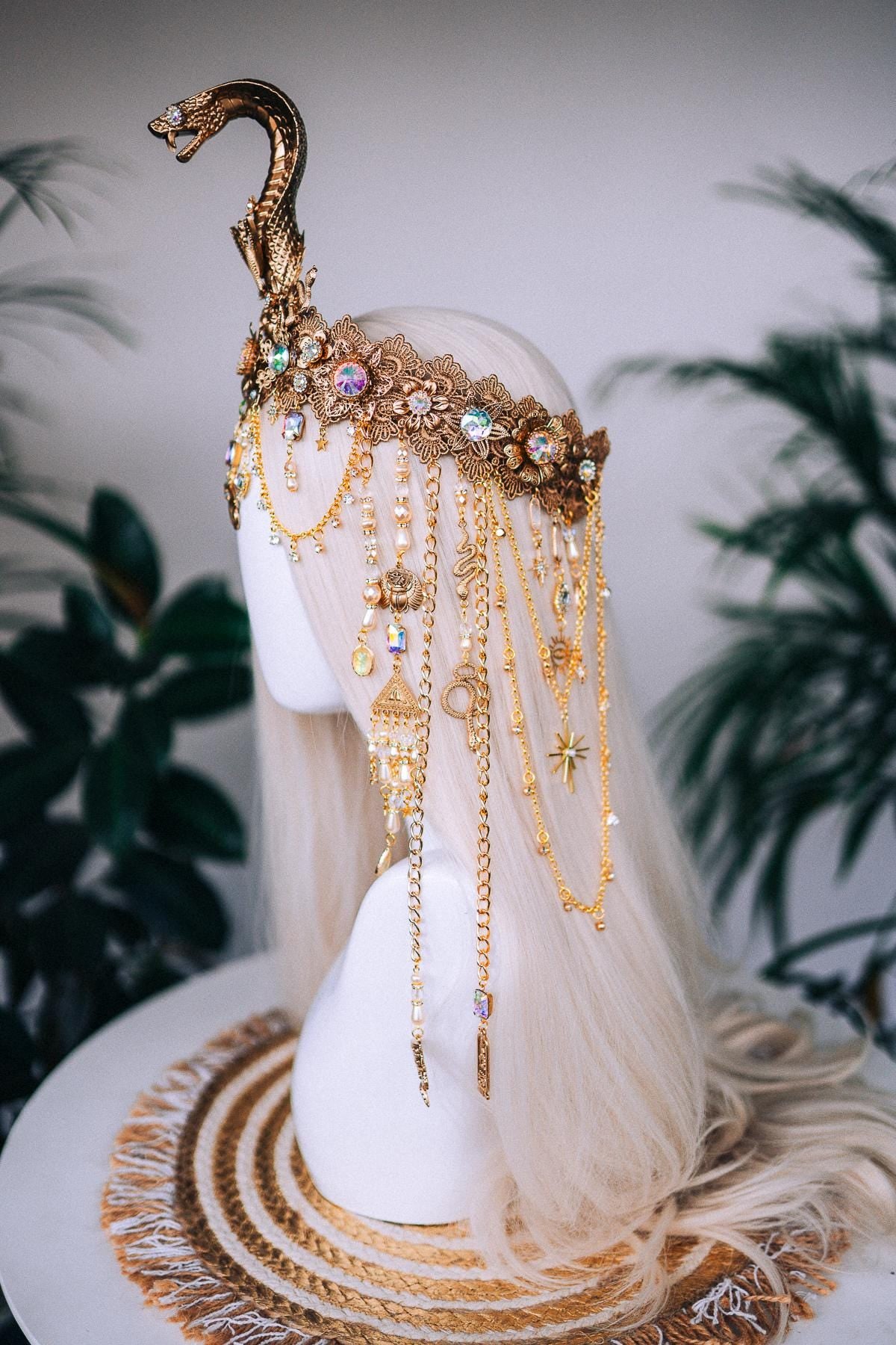 Cleopatra Crown, Gold cobra headpiece, Gold crown, Halloween costume, Gold crown, Cleopatra style headpiece, Goddess Crown, Egypt princess