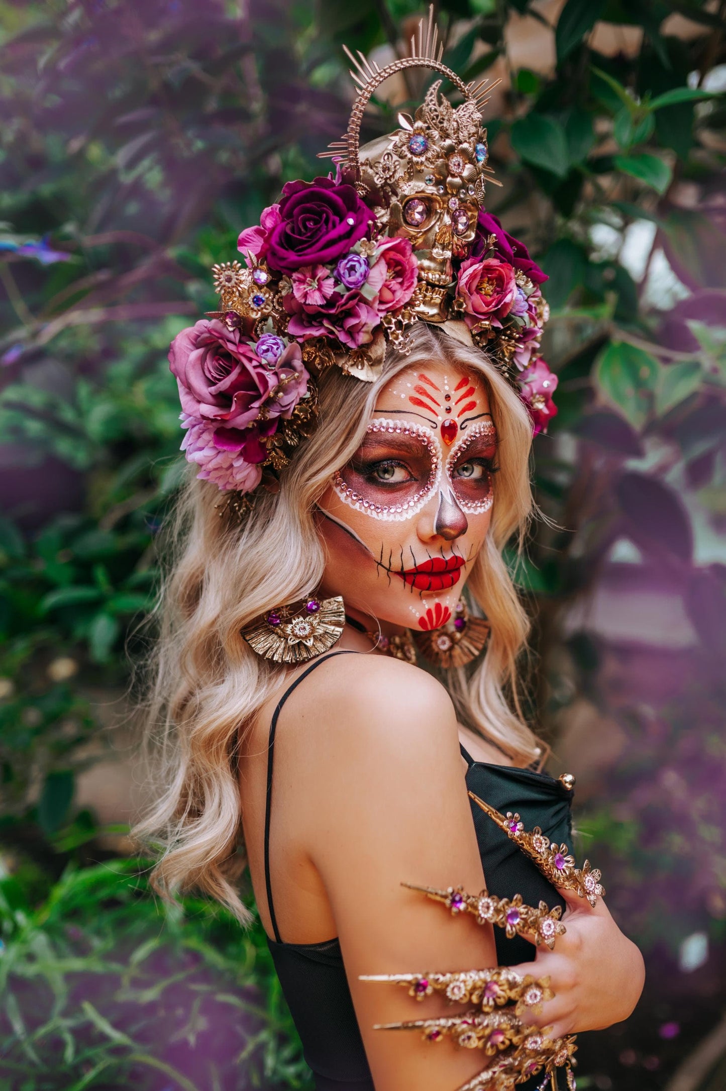 La Catrina flower earrings, Day of the dead