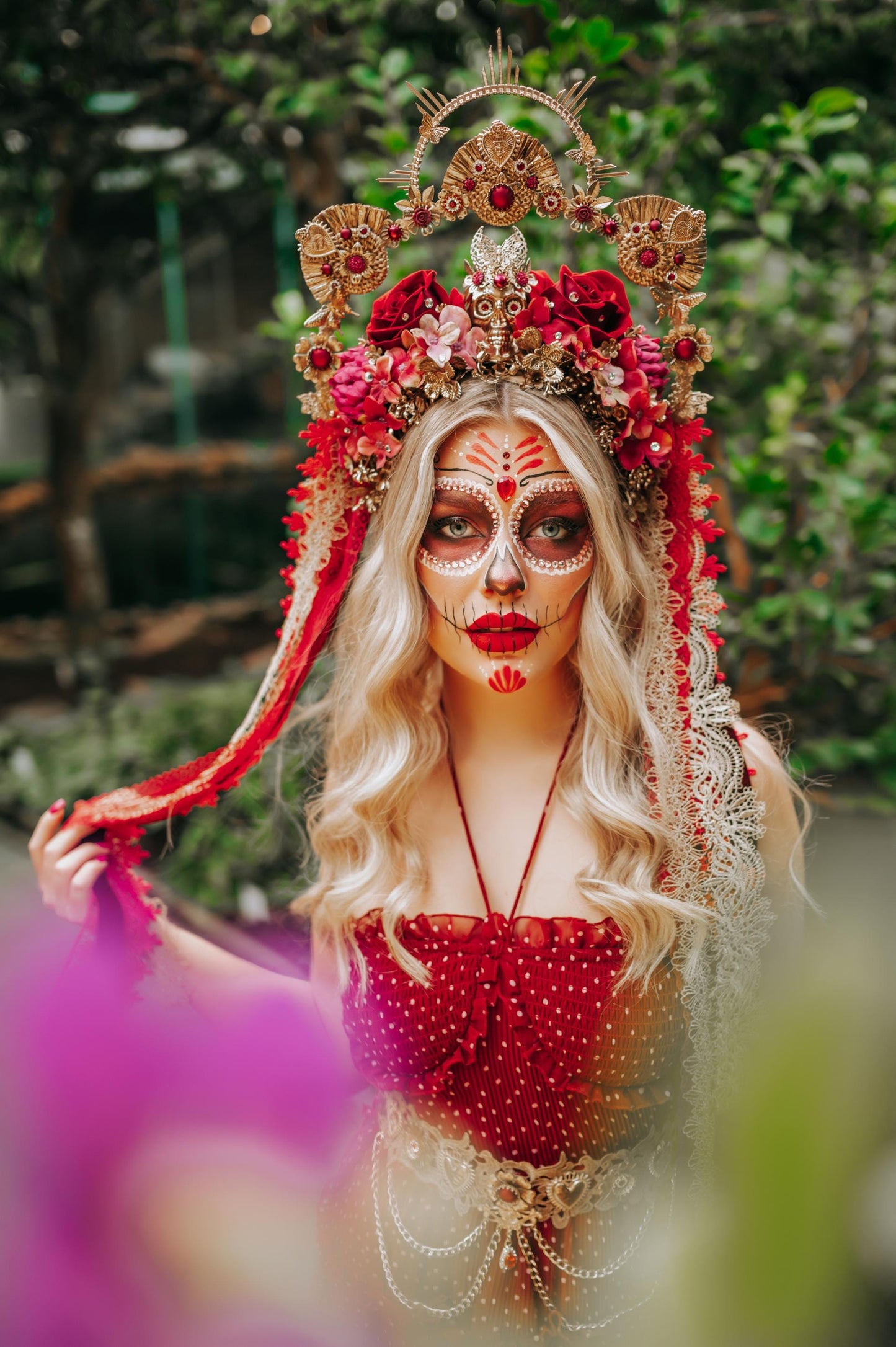 La Catrina flower crown, Flower halo crown, Catrina crown, Day of the Dead, Flower crown, Halloween headband, Halloween costume, Sugar skull