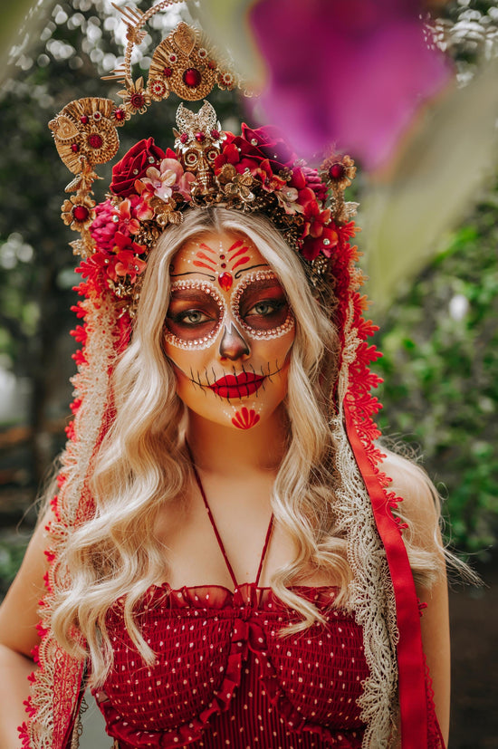 La Catrina flower crown, Flower halo crown, Catrina crown, Day of the Dead, Flower crown, Halloween headband, Halloween costume, Sugar skull