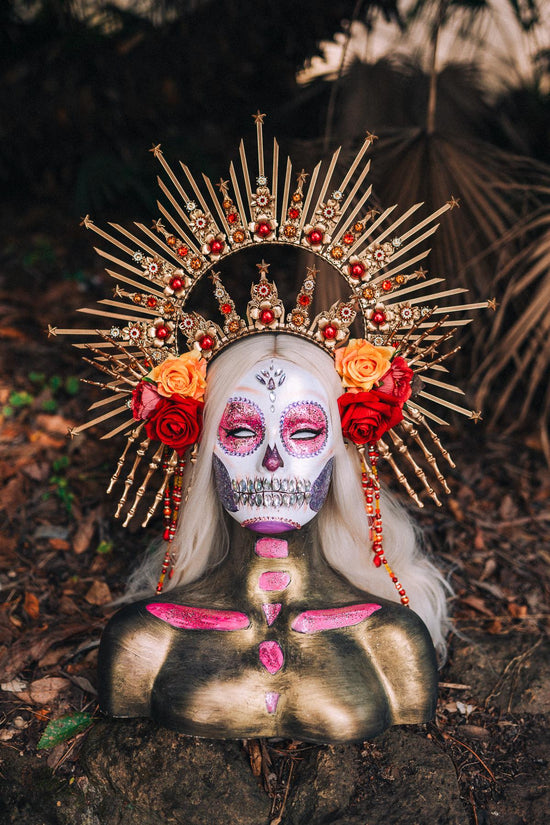 La Catrina flower crown, Flower halo crown, Catrina crown, Day of the Dead, Flower crown, Halloween headband, Halloween costume, Sugar skull