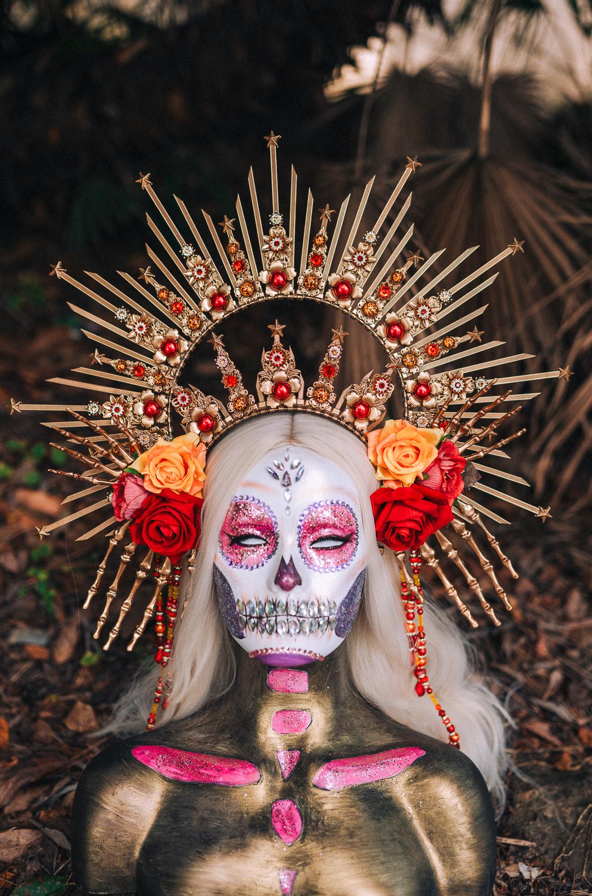 La Catrina flower crown, Flower halo crown, Catrina crown, Day of the Dead, Flower crown, Halloween headband, Halloween costume, Sugar skull