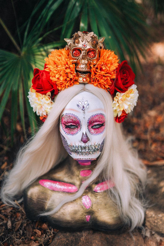 Red - orange La Catrina flower crown