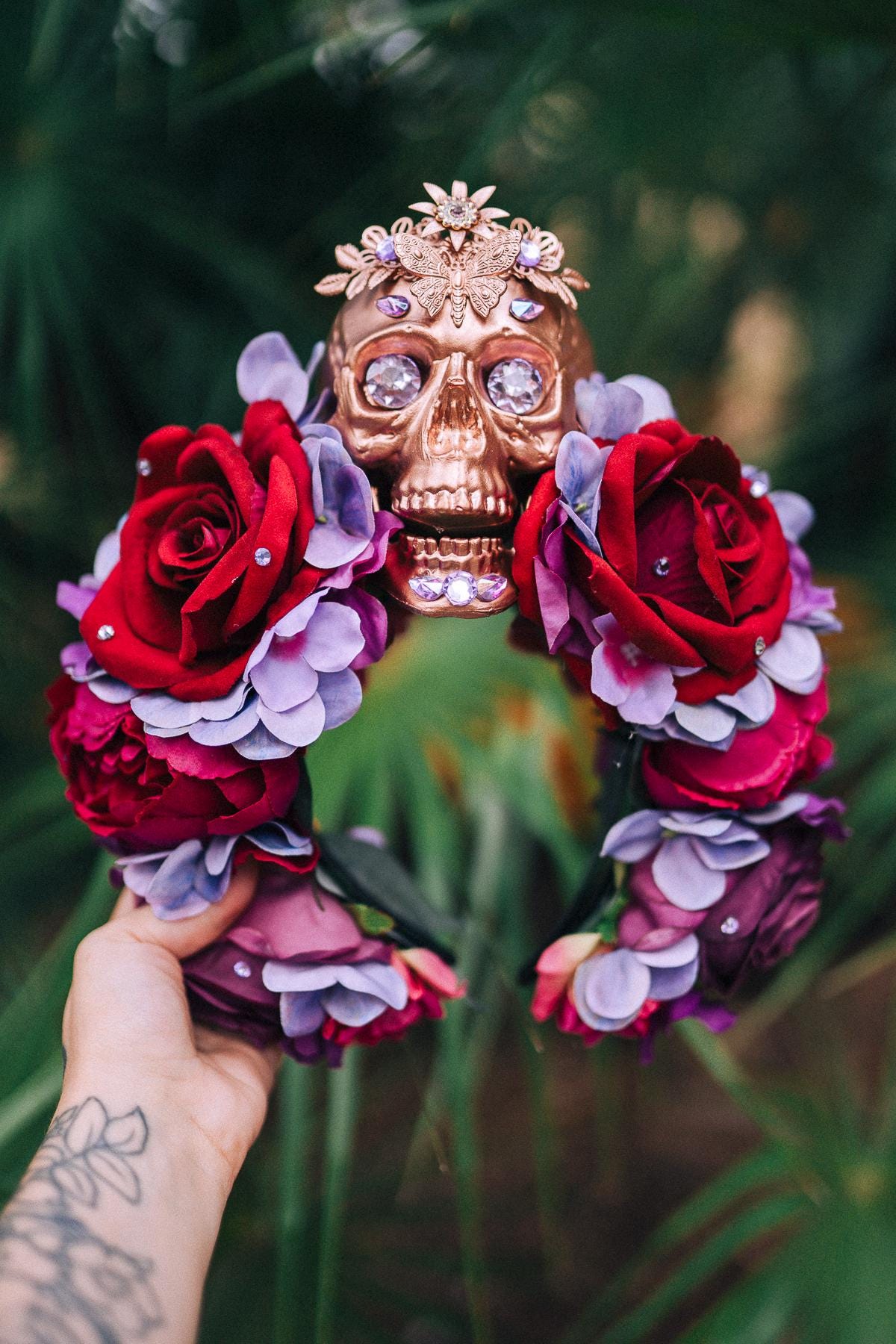 Red flower crown, Sugar skull, La Catrina flower crown, Halloween headband, Halloween costume, Day of the Dead headpiece, Flower crown