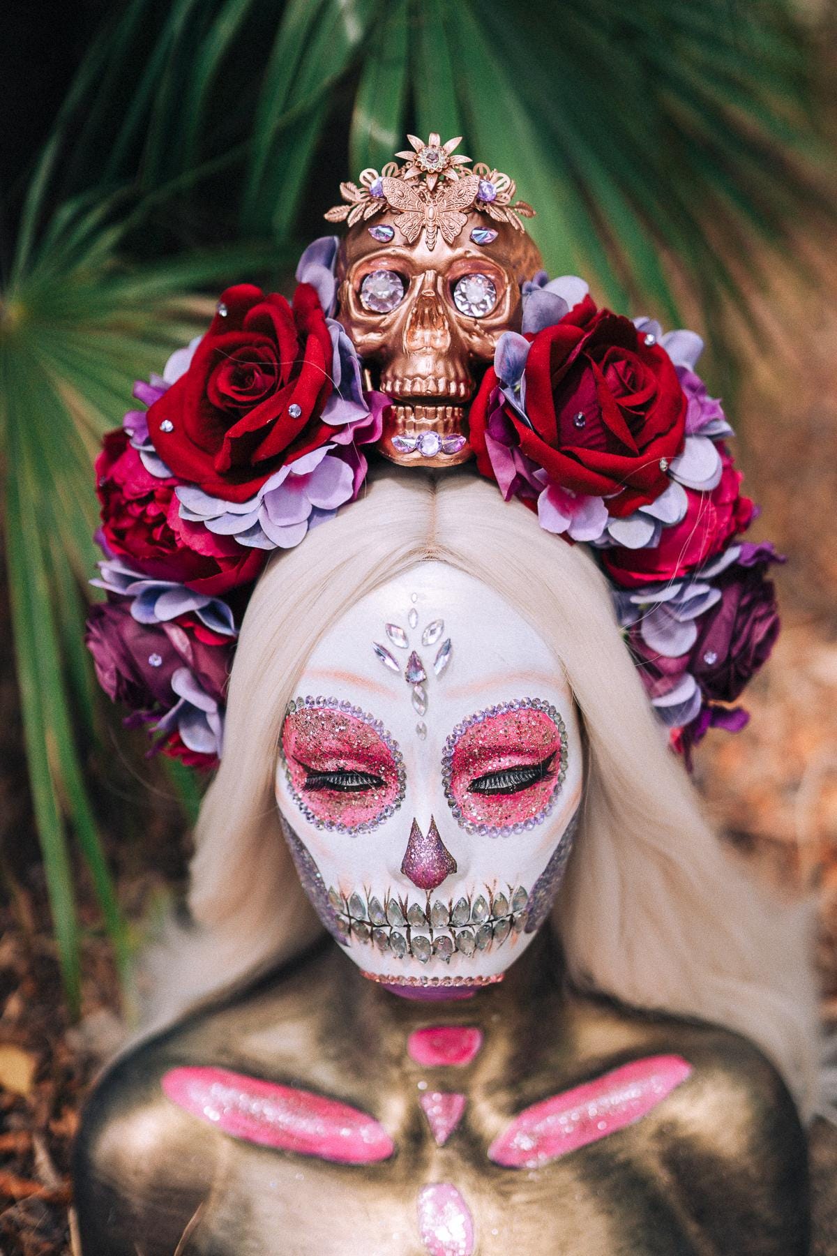 Red flower crown, Sugar skull, La Catrina flower crown, Halloween headband, Halloween costume, Day of the Dead headpiece, Flower crown