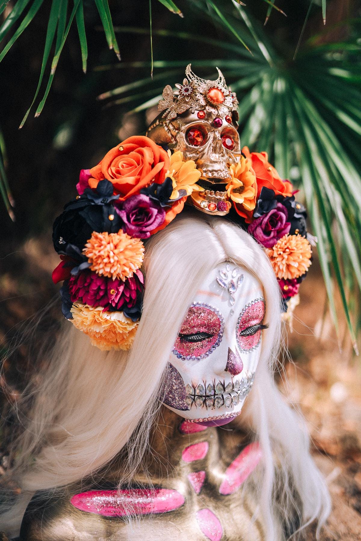 Colorful flower crown, Sugar skull, La Catrina flower crown, Halloween headband, Halloween costume, Day of the Dead headpiece, Flower crown