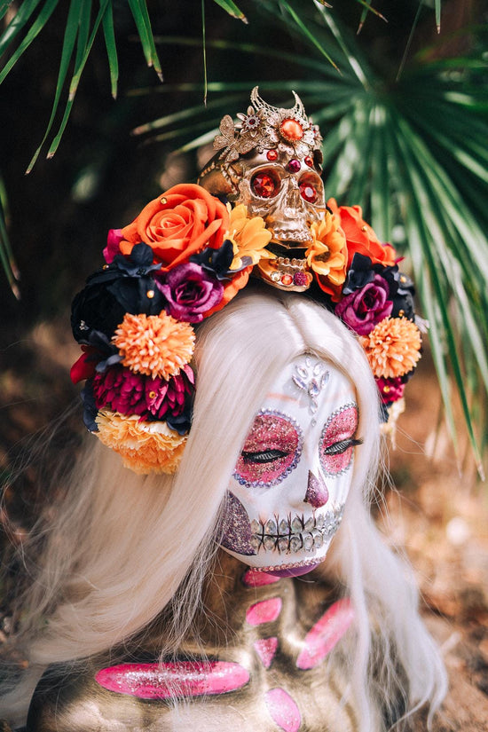 Colorful flower crown, Sugar skull, La Catrina flower crown, Halloween headband, Halloween costume, Day of the Dead headpiece, Flower crown