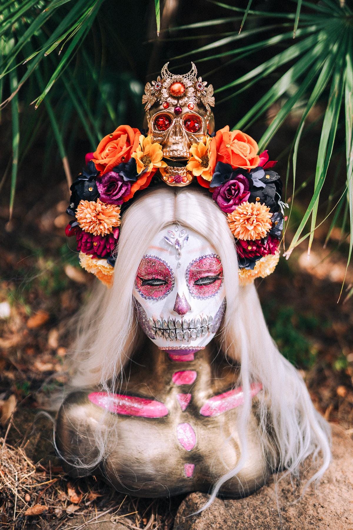 Colorful flower crown, Sugar skull, La Catrina flower crown, Halloween headband, Halloween costume, Day of the Dead headpiece, Flower crown