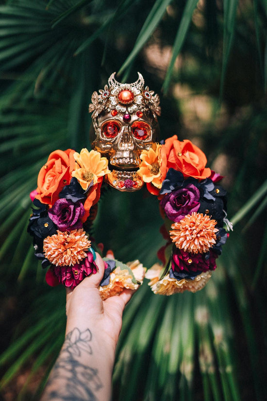 Colorful flower crown, Sugar skull, La Catrina flower crown, Halloween headband, Halloween costume, Day of the Dead headpiece, Flower crown