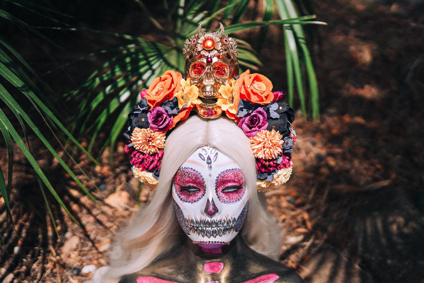 Colorful flower crown, Sugar skull, La Catrina flower crown, Halloween headband, Halloween costume, Day of the Dead headpiece, Flower crown