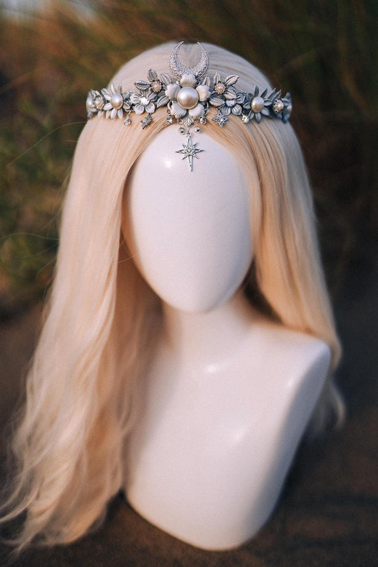 Bridal crown, Celestial crown, Silver crown, Fairy Crown, Wedding crown, Bridal headpiece, Bridal crown, Silver tiara, Goddess crown, Boho