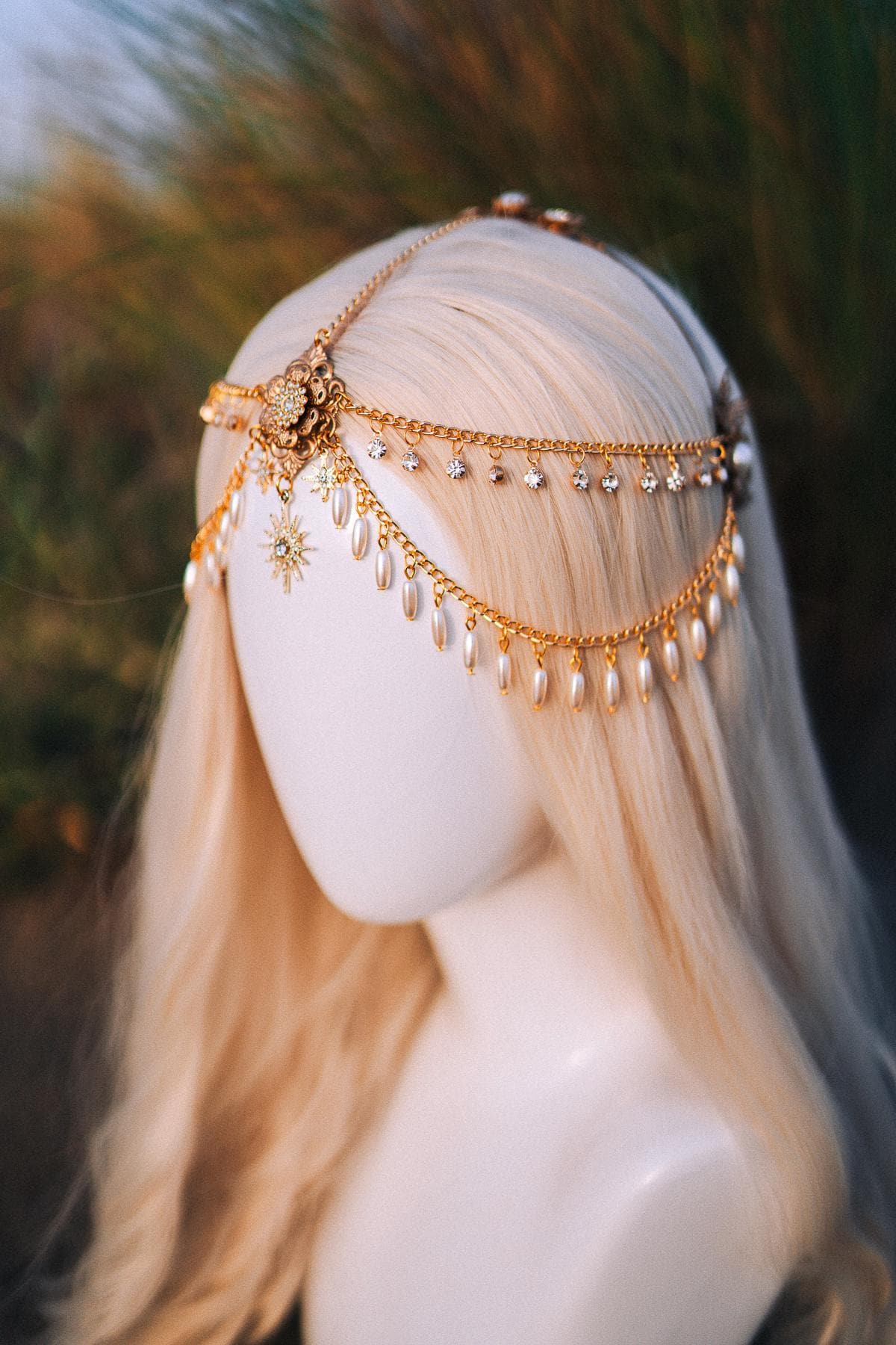 Celestial jewelry, Chain Headband, Festival Headpiece, Pearl Crown, Wedding crown, Bridal headpiece, Bridal crown, Hair accessories, Boho