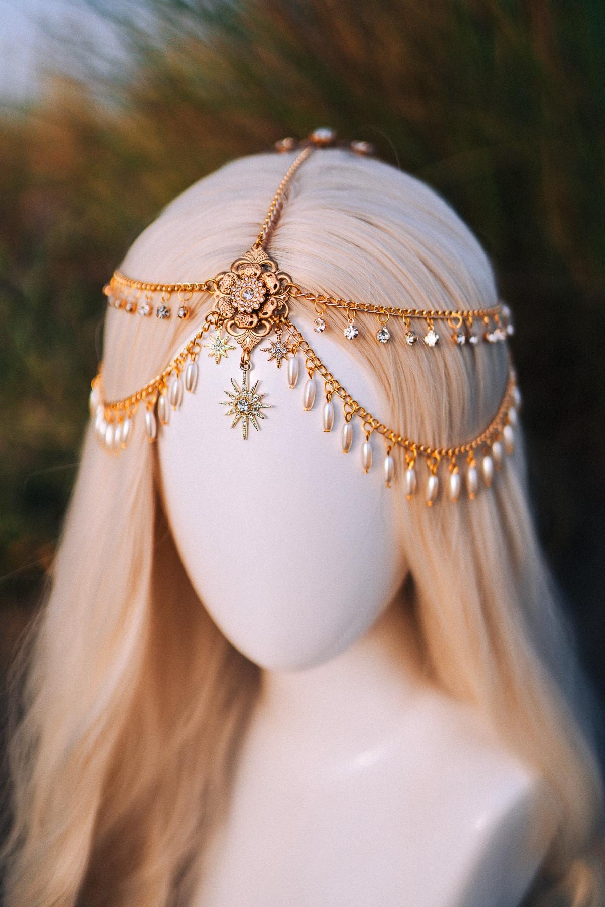 Celestial jewelry, Chain Headband, Festival Headpiece, Pearl Crown, Wedding crown, Bridal headpiece, Bridal crown, Hair accessories, Boho