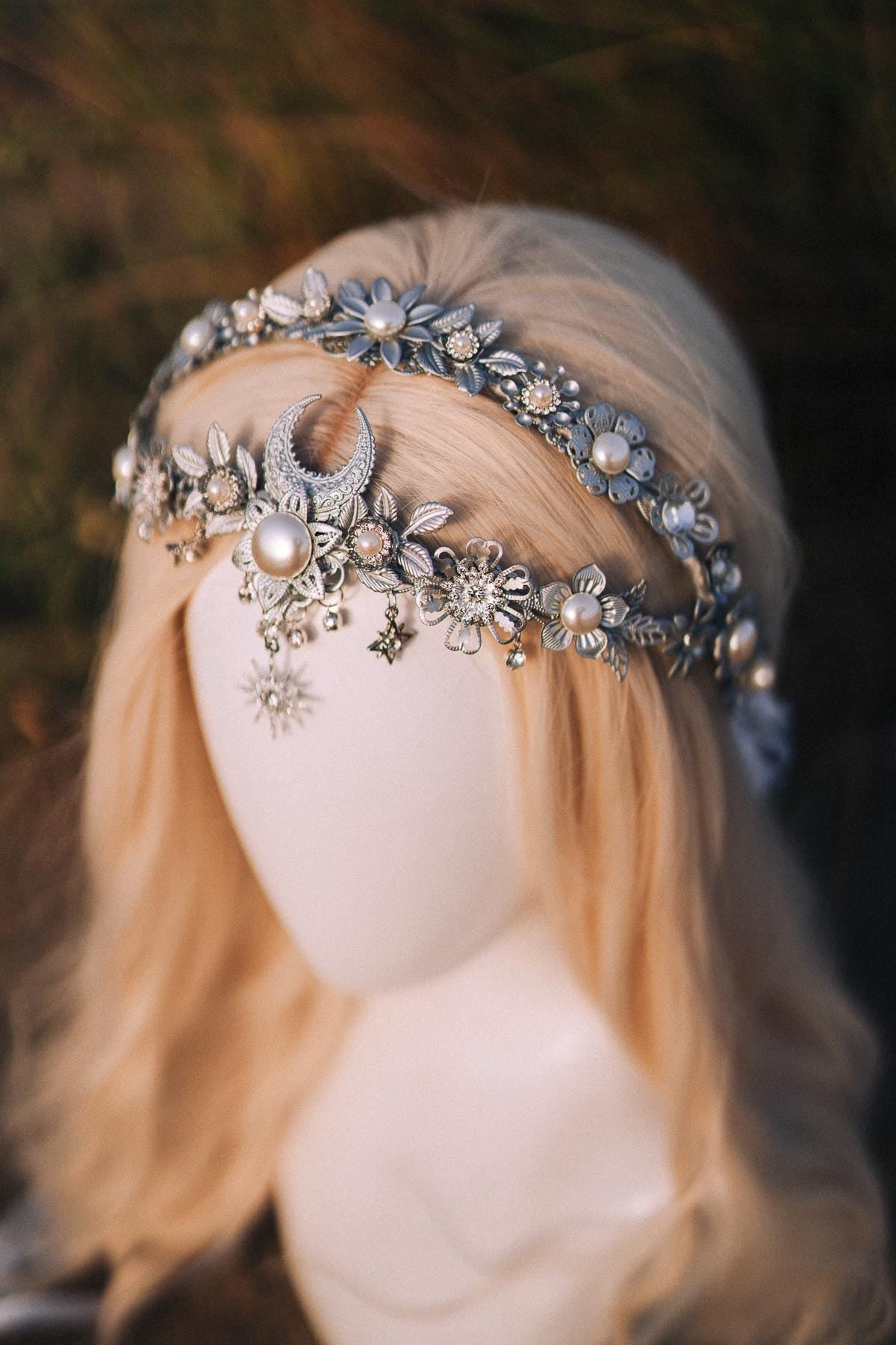 Bridal crown, Celestial crown, Silver crown, Fairy Crown, Wedding crown, Bridal headpiece, Bridal crown, Silver tiara, Goddess crown, Boho