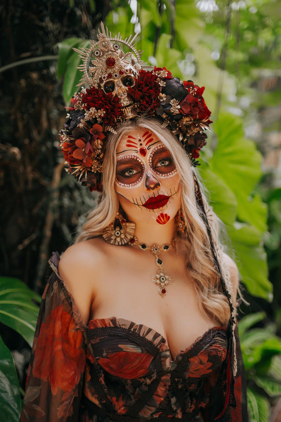 Burgundy flower crown, Sugar skull, La Catrina flower crown, Halloween headband, Halloween costume, Day of the Dead headpiece, Flower crown