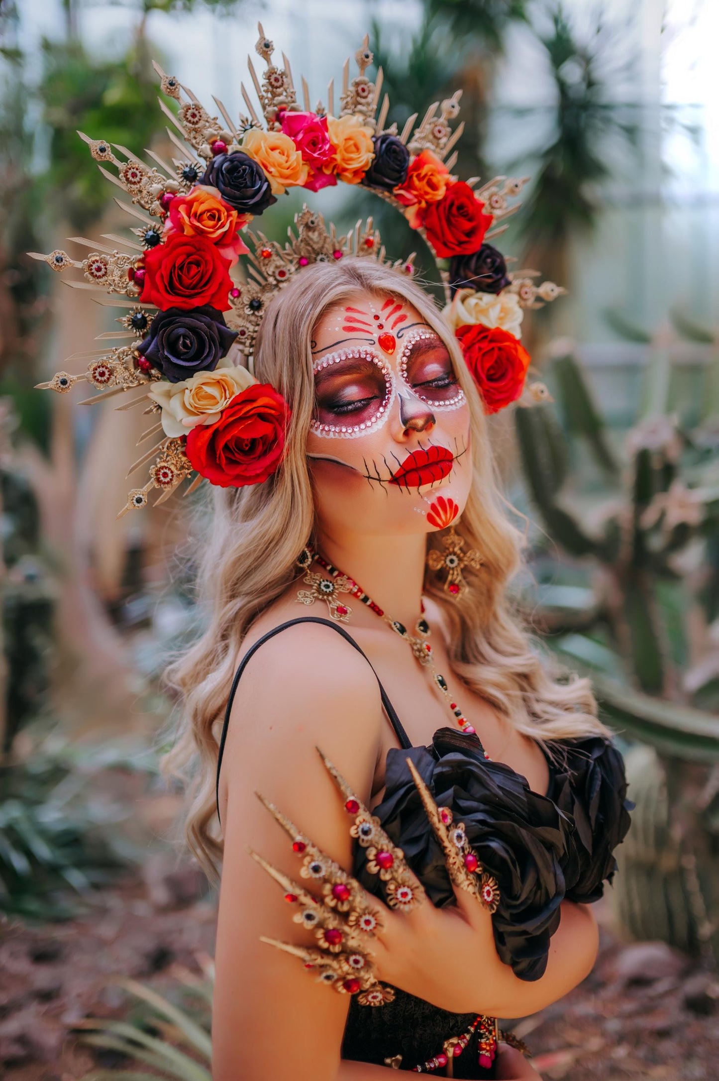 Colorful flower crown, Sugar skull, La Catrina flower crown, Halloween headband, Halloween costume, Day of the Dead headpiece, Flower crown