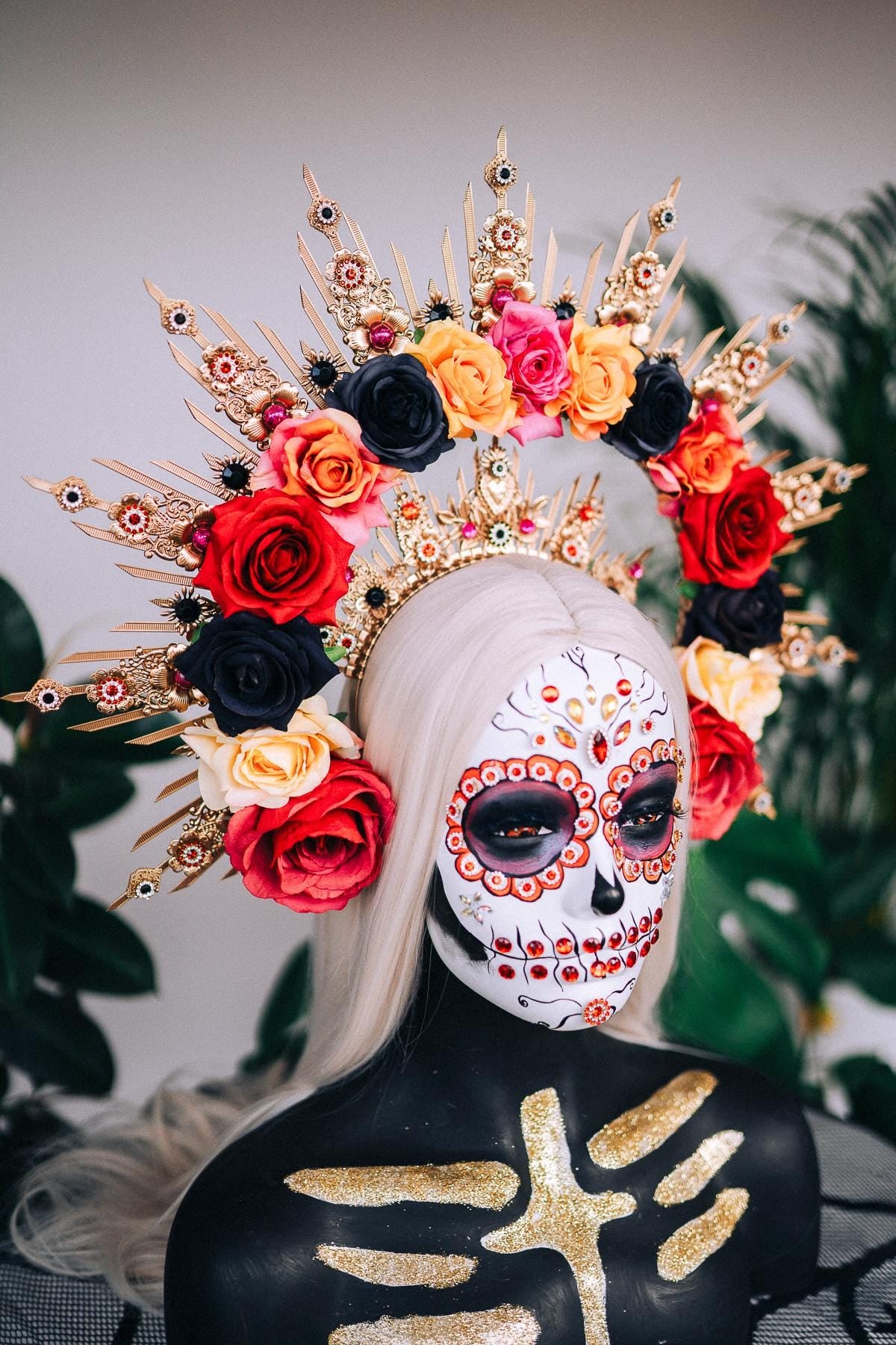 Colorful flower crown, Sugar skull, La Catrina flower crown, Halloween headband, Halloween costume, Day of the Dead headpiece, Flower crown