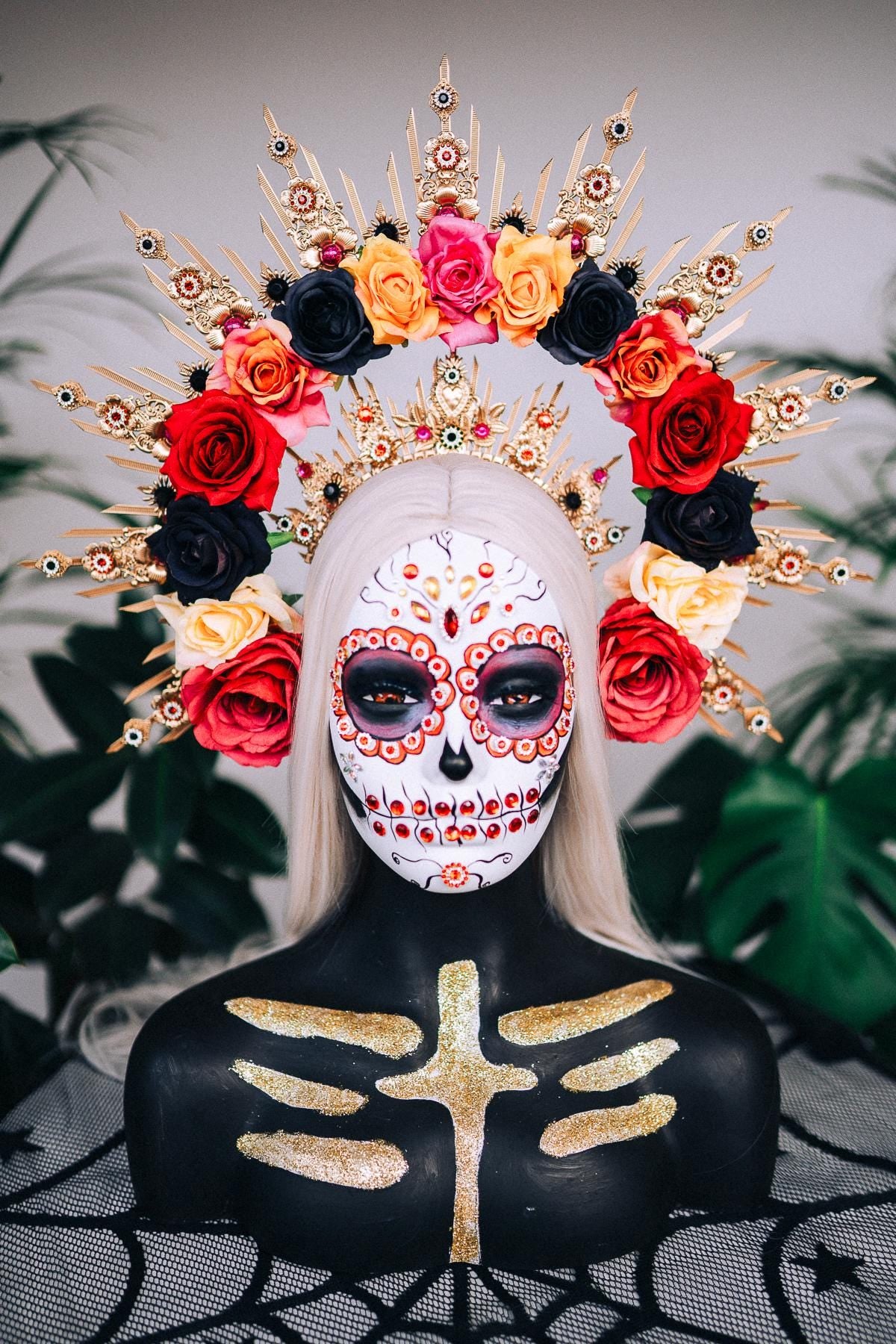 Colorful flower crown, Sugar skull, La Catrina flower crown, Halloween headband, Halloween costume, Day of the Dead headpiece, Flower crown