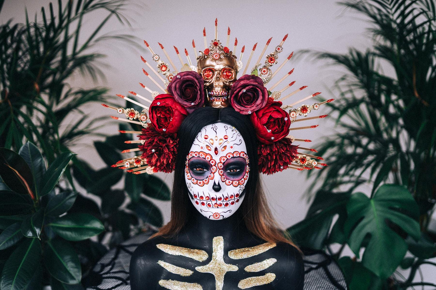 Halloween flower halo crown, Sugar skull, La Catrina flower crown, Halloween headband, Halloween costume, Day of the Dead, Flower crown