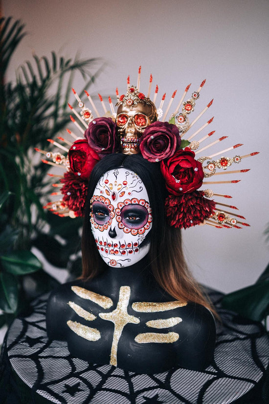 Halloween flower halo crown, Sugar skull, La Catrina flower crown, Halloween headband, Halloween costume, Day of the Dead, Flower crown