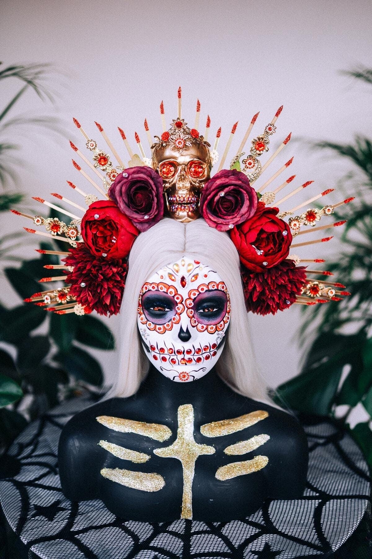 Halloween flower halo crown, Sugar skull, La Catrina flower crown, Halloween headband, Halloween costume, Day of the Dead, Flower crown