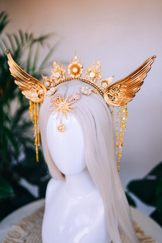 Angel halo crown, Gold halo crown, Halloween headband, Angel wings, Gold wings, Angel Halloween costume, Angel costume, Goddess crown