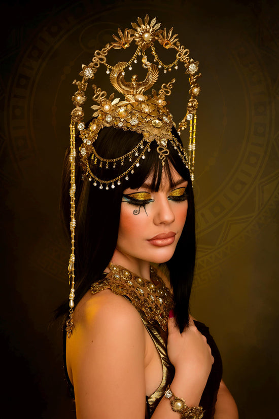 Gold Cleopatra necklace, Gold Egyptian necklace, Egypt jewelry, Egypt princess, Cleopatra Halloween costume, Cleopatra costume, Nefertiti