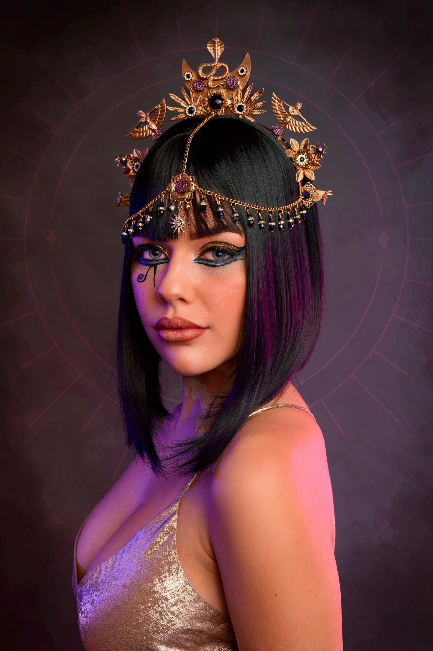 Cleopatra Crown, Gold cobra headpiece, Gold crown, Halloween costume, Gold crown, Cleopatra style headpiece, Goddess Crown, Egypt princess