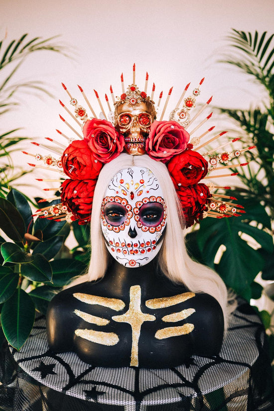 Red Catrina flower halo crown