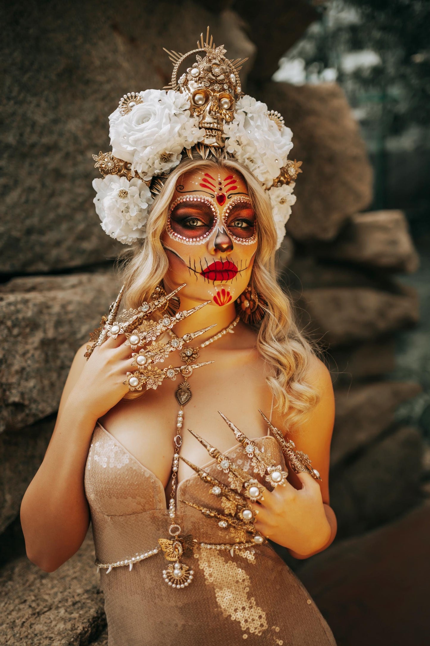 White La Catrina flower crown, Day of the dead