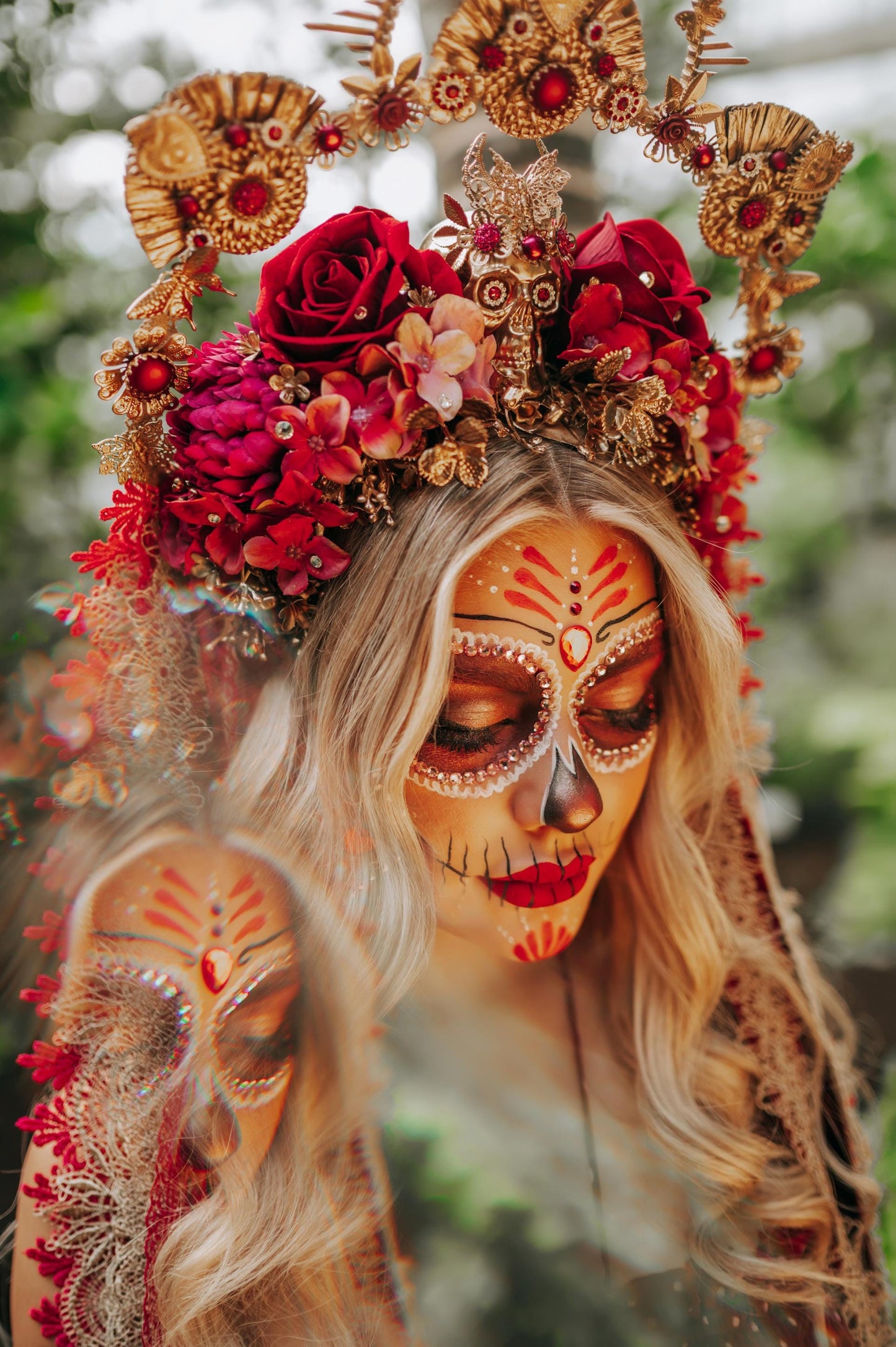 La Catrina flower crown, Flower halo crown, Catrina crown, Day of the Dead, Flower crown, Halloween headband, Halloween costume, Sugar skull