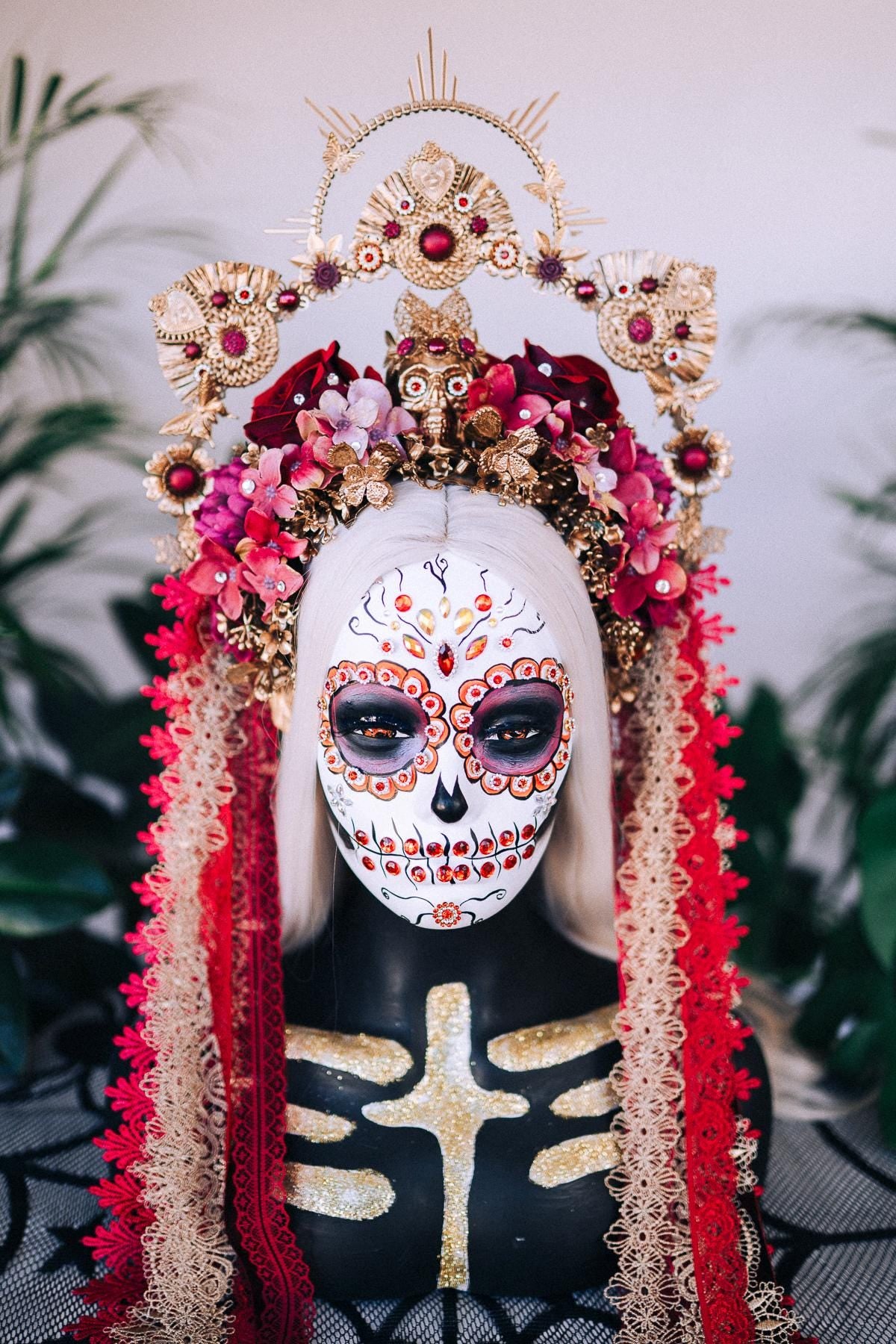 La Catrina flower crown, Flower halo crown, Catrina crown, Day of the Dead, Flower crown, Halloween headband, Halloween costume, Sugar skull