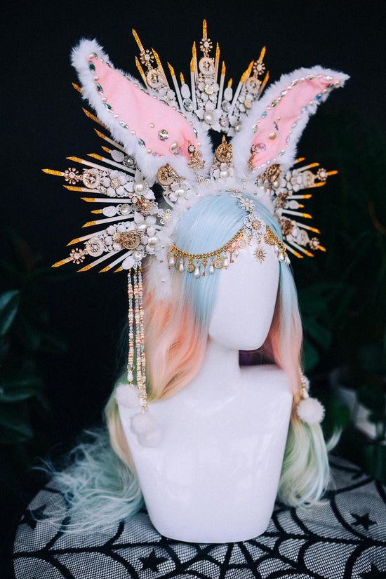 White Rabbit Alice in Wonderland, Halloween Costume, White halo crown, Carnival costume, Mardi Gras, Cosplay, Bunny ears, Rabbit ears