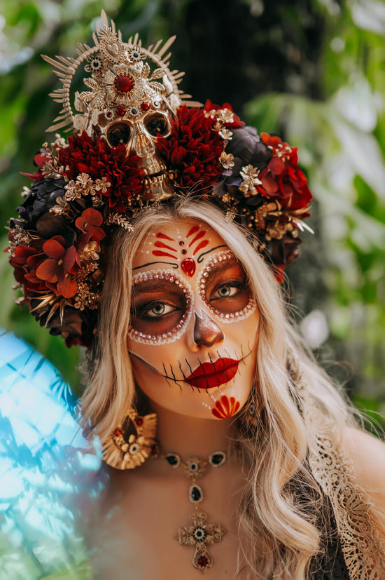 Burgundy flower crown, Sugar skull, La Catrina flower crown, Halloween headband, Halloween costume, Day of the Dead headpiece, Flower crown