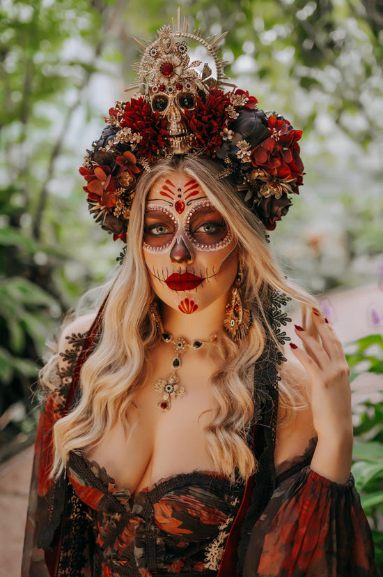 Burgundy La Catrina flower crown