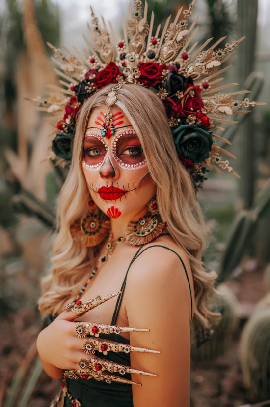 Burgundy La Catrina crown