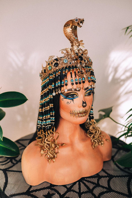 Gold Cleopatra headpiece with black pearls