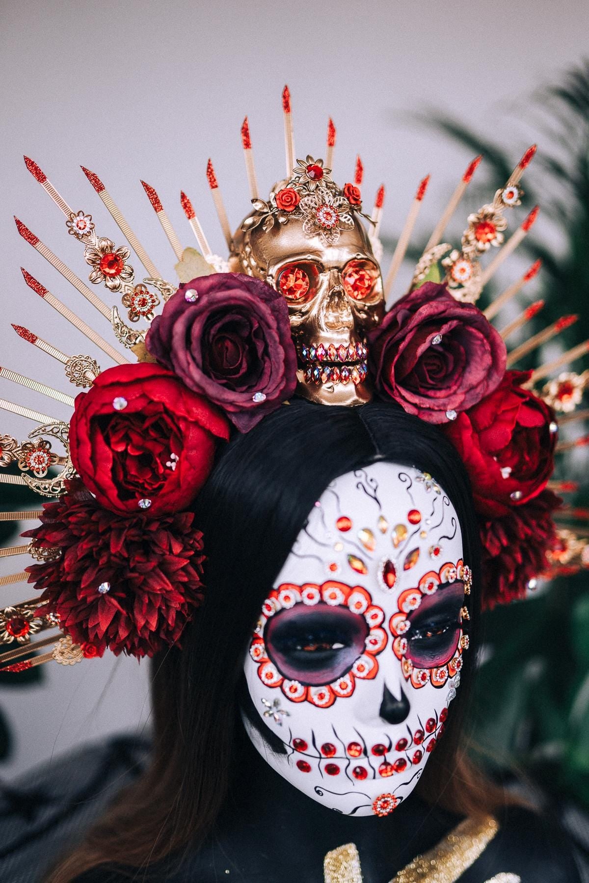 Halloween flower halo crown, Sugar skull, La Catrina flower crown, Halloween headband, Halloween costume, Day of the Dead, Flower crown