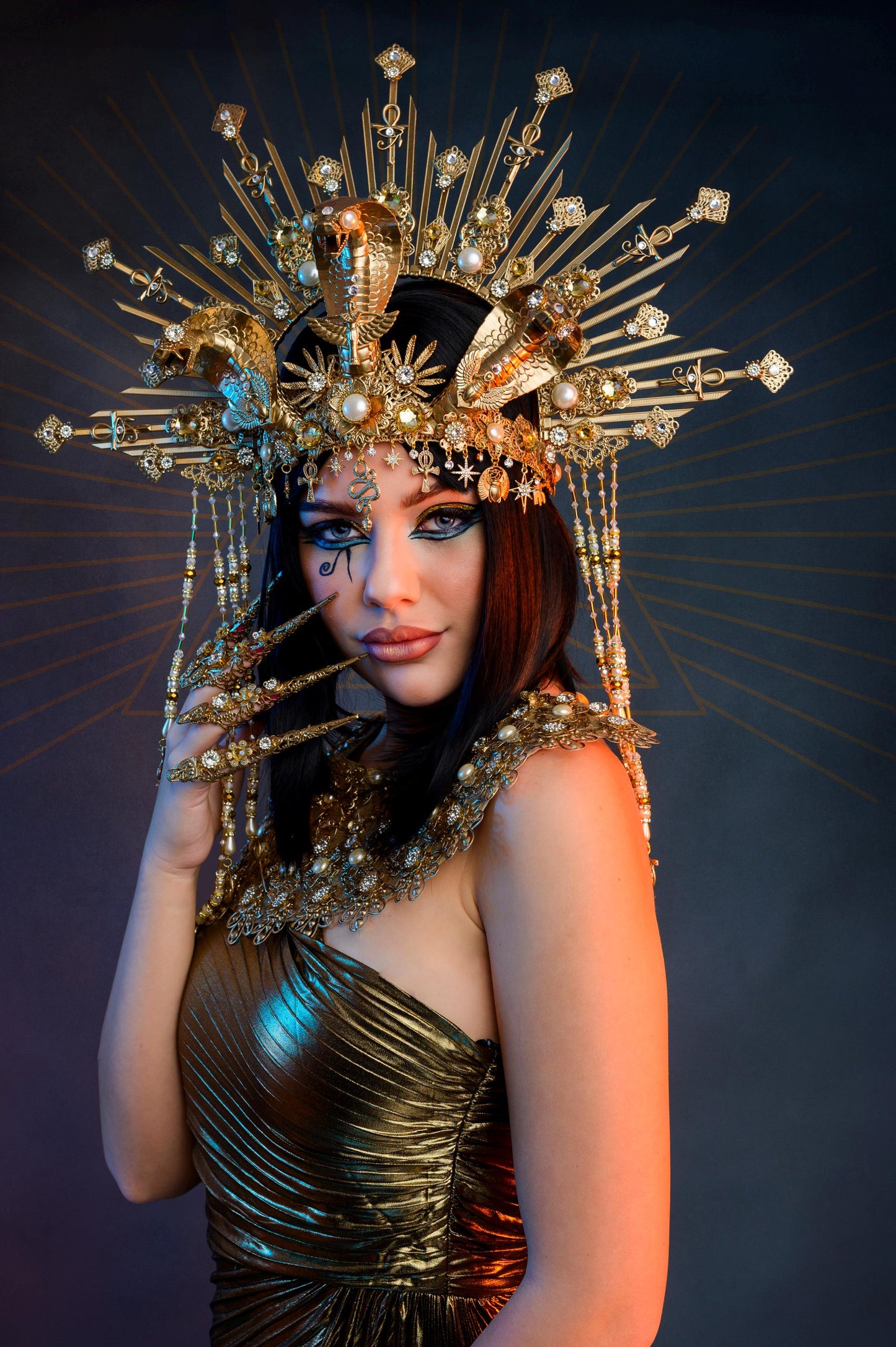 Cleopatra Crown, Gold cobra headpiece, Gold crown, Halloween costume, Gold crown, Cleopatra style headpiece, Goddess Crown, Egypt princess