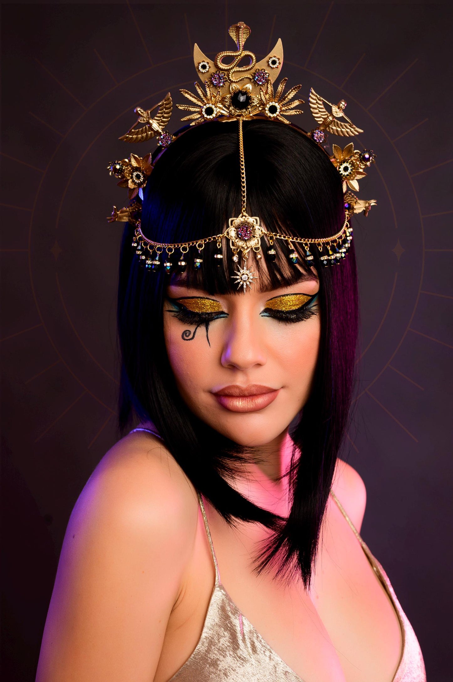 Cleopatra Crown, Gold cobra headpiece, Gold crown, Halloween costume, Gold crown, Cleopatra style headpiece, Goddess Crown, Egypt princess