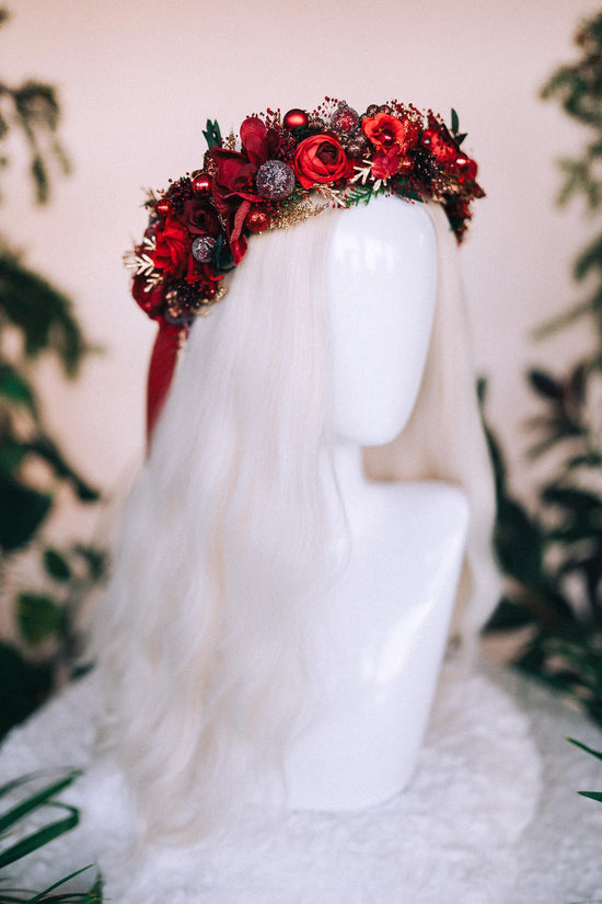 Christmas headband, Christmas party headband, Christmas flower crown, Merry Christmas, Christmas hair wreath, Burgundy flower crown, Boho